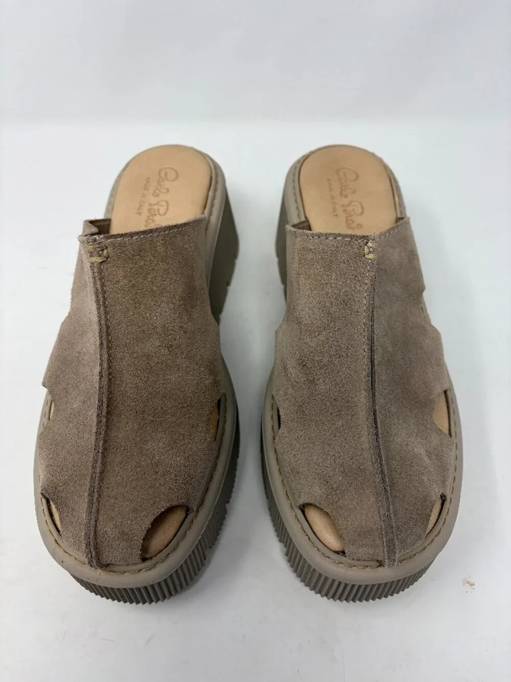 Carlo Pera platform clog sandals taupe suede EU 41 women's beige slides